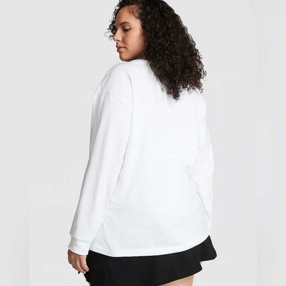 VS PINK OVERSIZED LONG SLEEVE CAMPUS TEE SHIRT OPTIC WHITE SHINE BLING NWT LARGE - Picture 3 of 5